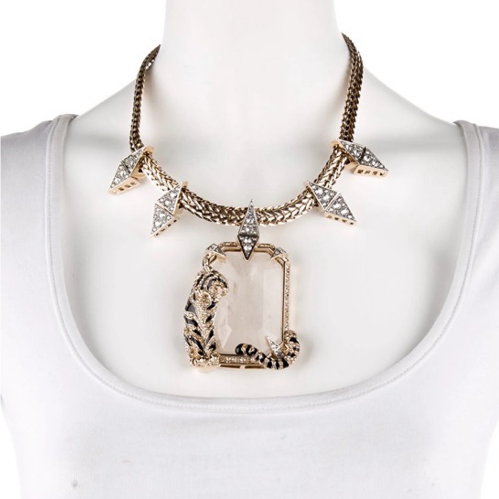 RARE Roberto Cavalli Crystal & Gold Enamel Tiger Pendant Necklace - Neve… - Picture 3 of 4